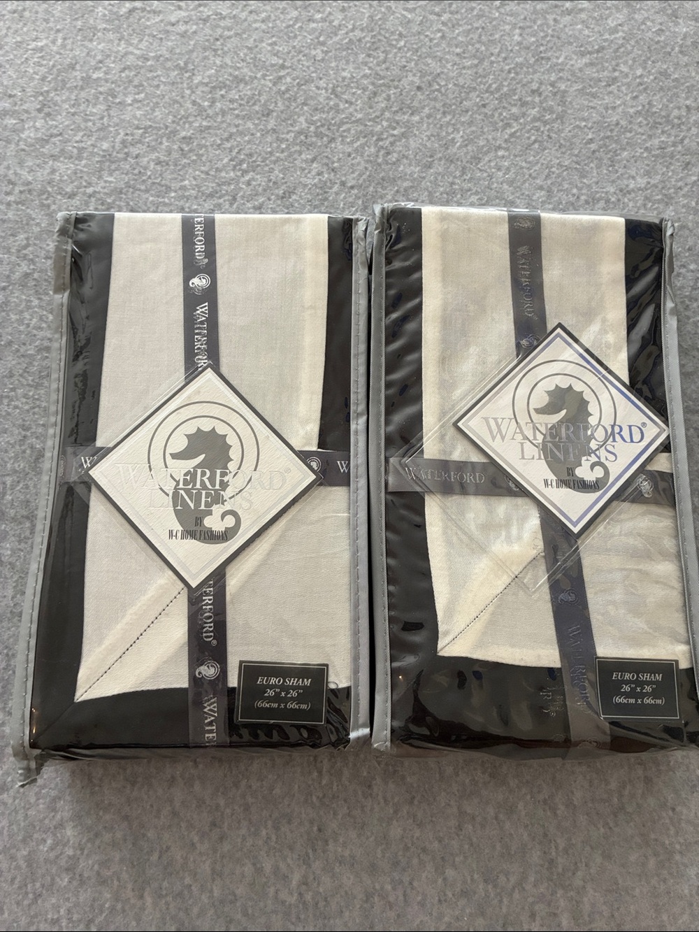 Waterford Linens Lisette Euro Shams Pair Black Creme 100% Cotton NWT